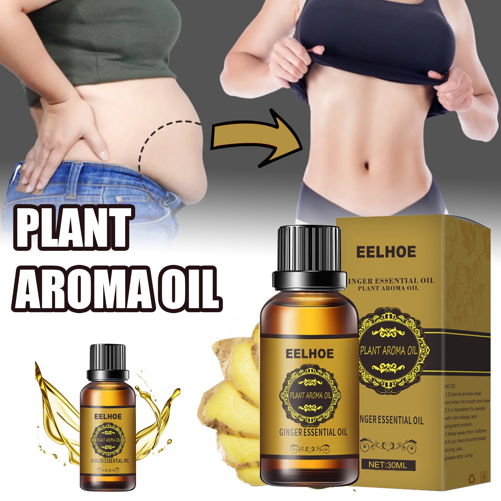 30ml Mafuta ya kupunguza mwili Smiling Ginger Essential Oil